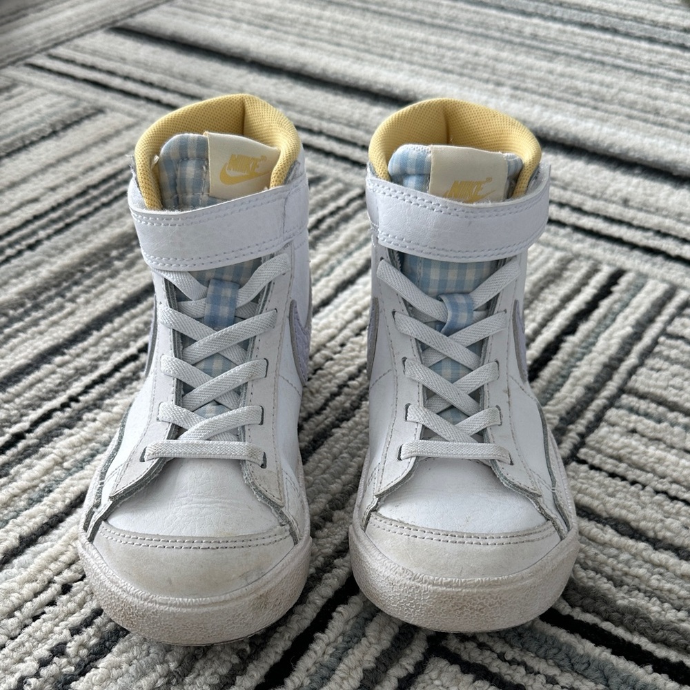 Nike Girls White & Yellow Plaid High-Top Sneakers - Size: 11